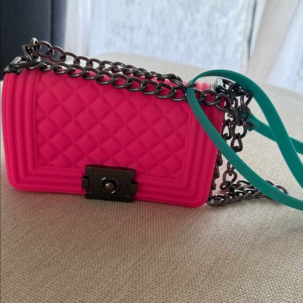 Vibrant Pink Quilted Kids Boyfriend Bag with Chain Strap